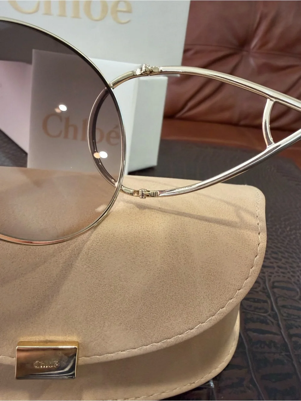 Chloé Gold Frame Sunglasses with Brown Gradient Lenses